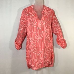 All for Color Tunic or Swim coverup Size Large Orange White print